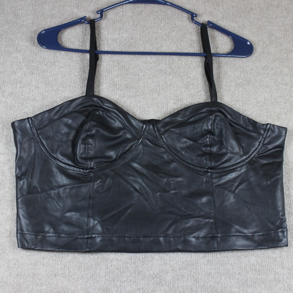 Guess Los Angeles Black Faux Leather Bustier Crop Top‎ XL S1GH04RDPD0